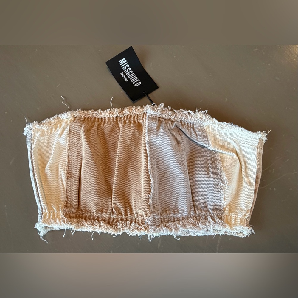 Missguided Fray Colorblock Bandeau Sz 6 US 10 UK Beige Gray Zippered - Picture 1 of 8